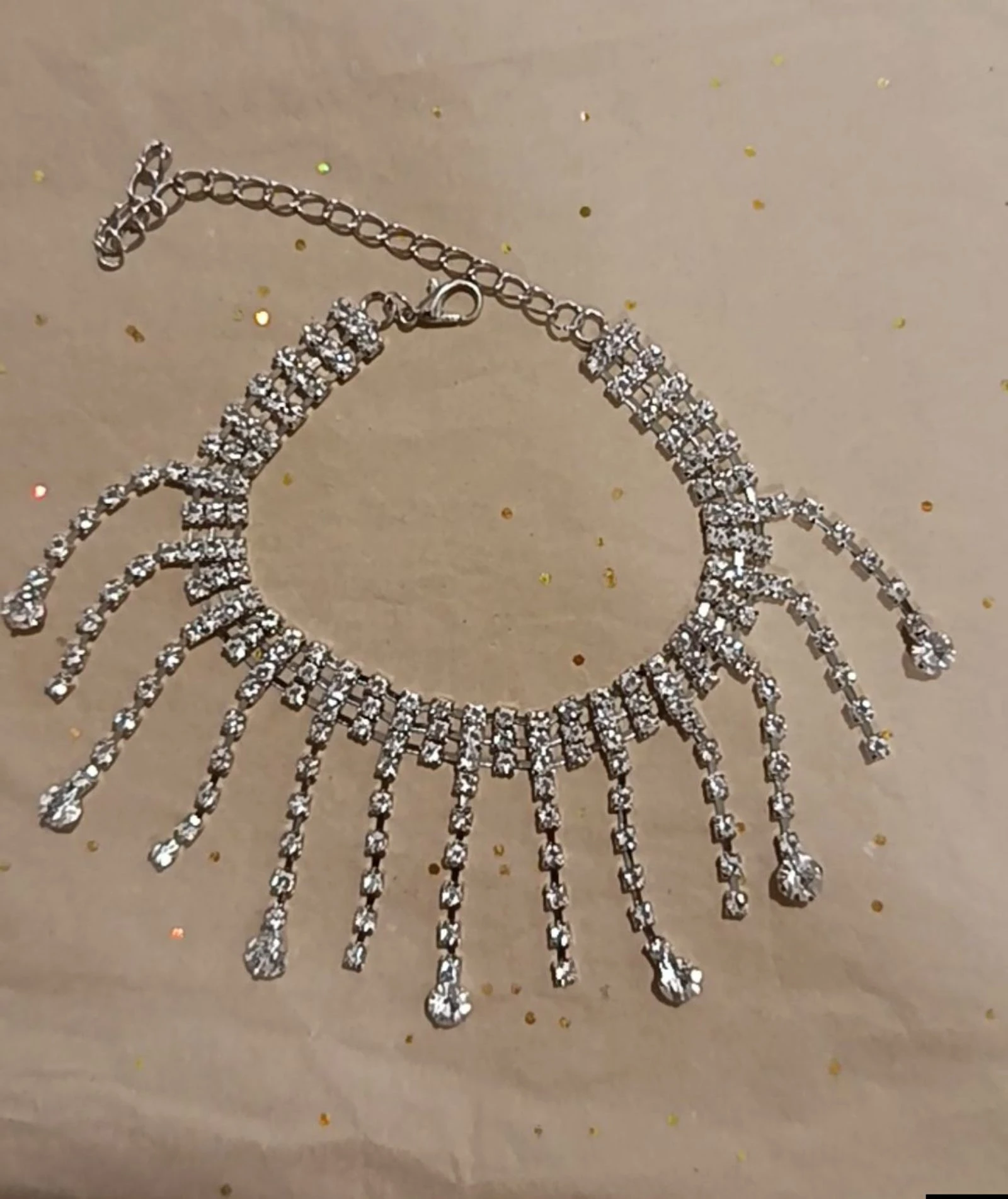Tobillera flecos plateada brillante strass ajustable nuevo  – photo 2